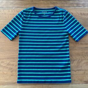 J. Crew Perfect Fit Striped Tee - Navy/Green - Small